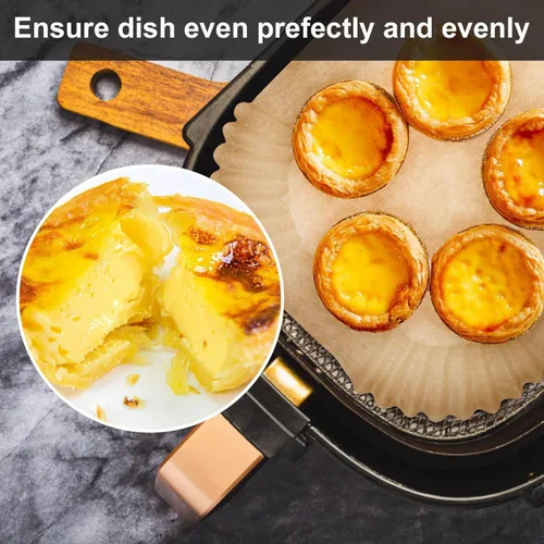 Vista 2 de Forros para freidora de aire, 200 unidades, forros de papel desechables para freidora de aire, resistentes a altas temperaturas, forro de pergamino