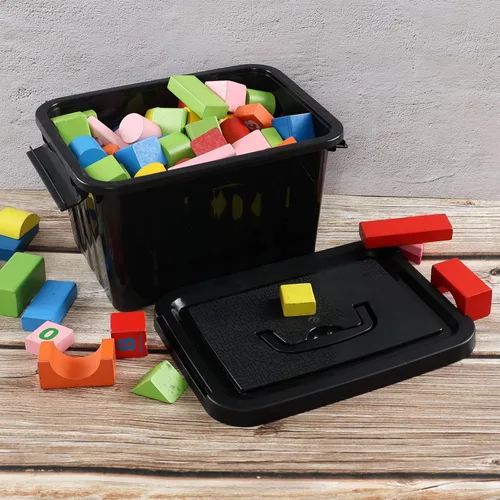 Vista 4 de Kiddream Contenedores de almacenamiento de plástico negros con asas, cajas de almacenamiento con pestillo de 6 cuartos de galón, juego de 6