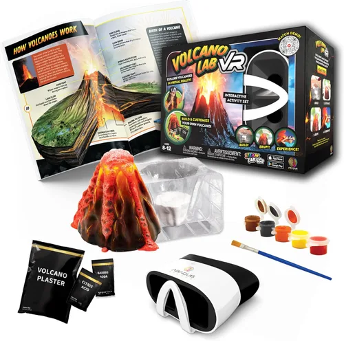 Vista 2 de Abacus Brands STEAM Volcano Lab VR - Construye y erupta tu propio volcán - Kit de ciencia para niños de realidad virtual, libro y juego
