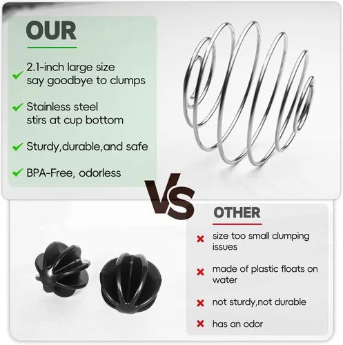 Vista 5 de Polly Online 6 unidades de bolas agitadoras de gran tamaño de acero inoxidable para batidos de proteínas, batido de leche, botella mezcladora