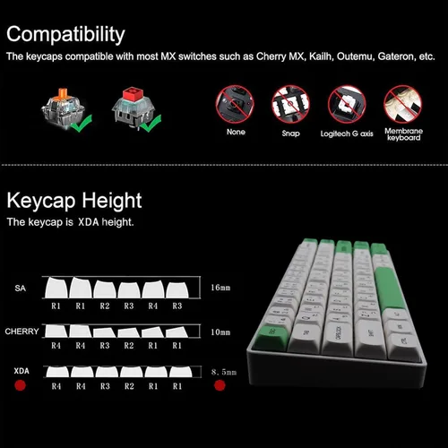 Vista 8 de Hyekit Teclas PBT 137 Teclas Leche de Aguacate XDA Perfil Key Caps Dye-Sublimation Japanese Keycap Set Lindas Teclas Cherry MX Interruptores