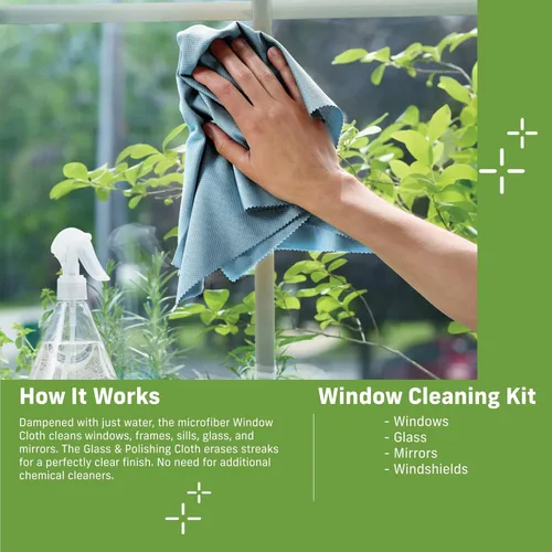Vista 5 de E-Cloth Paquete de 3 paños de limpieza de ventanas, kit de limpieza de vidrio y espejo sin rayas con solo agua, paño de limpieza de vidrio, kit