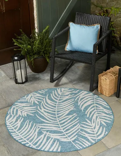 Vista 37 de Unique Loom - Tapete de la colección Outdoor Botanical, diseño de palmera (4.1 pies x 6.1 pies, rectangular, color azul/azul marino)
