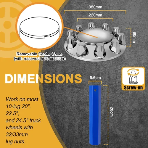 Vista 3 de Kit de cubierta de eje delantero de 2 cúpulas cromadas con cubiertas de tuerca de lengüeta de rosca de 32 mm/33 mm con tapas de buje removibles
