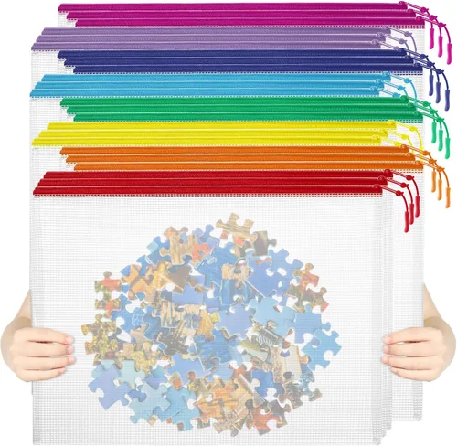 24 bolsas de malla con cremallera para archivos, bolsas de almacenamiento de rompecabezas, tamaño A3 de 17 x 12 pulgadas, grandes bolsas 8 colores