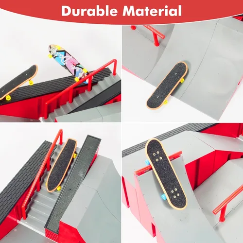 Vista 6 de Kits de parque de patinaje de dedo (9 en 1), juego de rampa para monopatín de dedo con 5 diapasones, monopatín de dedo, bicicleta de dedo, patinetas