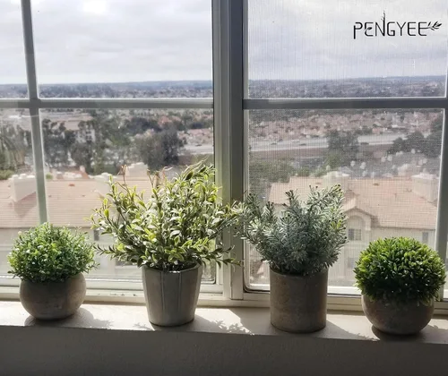 Vista 8 de Paquete de 4 plantas artificiales pequeñas, plantas artificiales de interior para decoración del hogar, pequeñas plantas de imitación