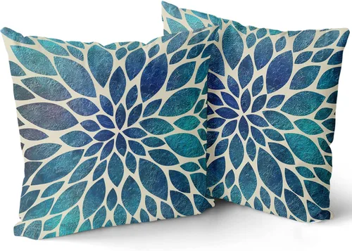 Vista 3 de Juego de 2 fundas de almohada de dalia verde azulado primaveral de 16 x 16 pulgadas, fundas de almohada modernas abstractas para sofá, decoración