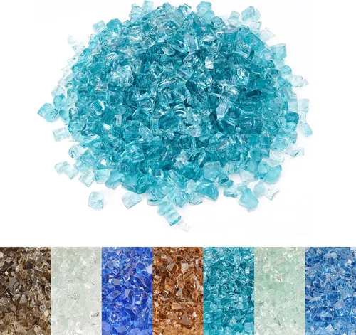 Skyflame Vidrio de fuego de alto brillo de 10 libras para hoyo de fuego, chimenea y paisajismo (1/2 pulgada, azul aguamarina)