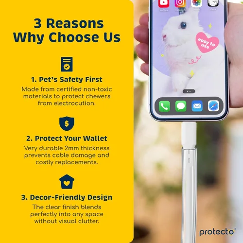 Vista 3 de PROTECTO Protector de Cables Resistente para Perros y Gatos, Funda Larga de 10 Pies, Cubierta de Cable de 1/2 Pulgada Fácil de Usar para Mascotas