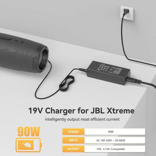 Vista 4 de Cargador de 19 V compatible con JBL Xtreme 2, JBL Boombox 1 2, adaptador de corriente impermeable Bluetooth inalámbrico portátil extremo, cable