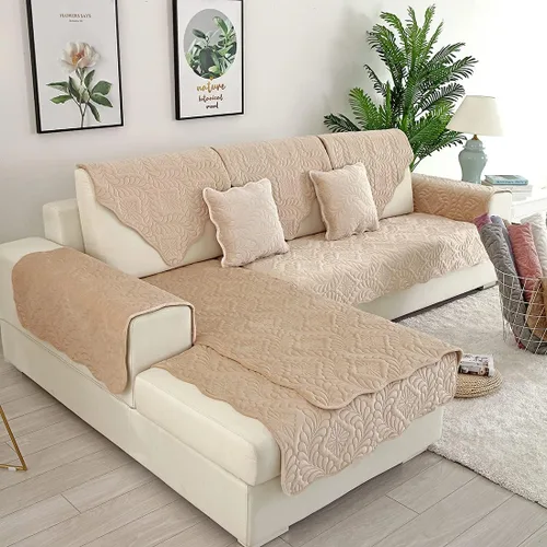 Vista 3 de vctops Funda acolchada de terciopelo para sofá, funda suave para sofá modular, funda antideslizante para sofá, para perros, gatos y mascotas