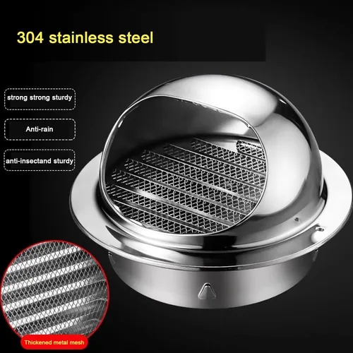 Vista 5 de Tapa de ventilación de aire de acero inoxidable 304, cubierta de salida de ventilación de pared redonda, tapa de lluvia de chimenea de campana