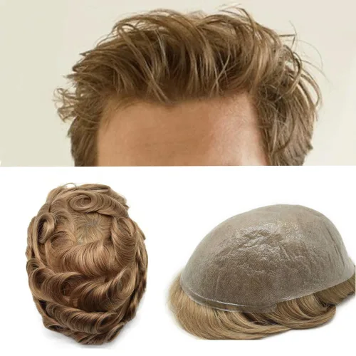 Vista 56 de Toupee - Sistema de reemplazo de piezas de cabello humano real, piel ultrafina, para hombres, cabello indetectable, línea capilar natural