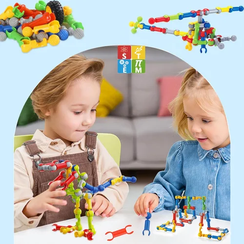 Vista 6 de 170 piezas de juguetes de construcción STEM para niños de 4 a 8 años, bloques de construcción educativos, kit de construcción de ingeniería