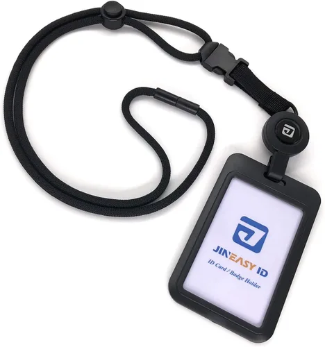 JINEASY ID Breakaway - Carrete retráctil para tarjetas de identificación con soporte para tarjetas de identificación de plástico duro, color negro