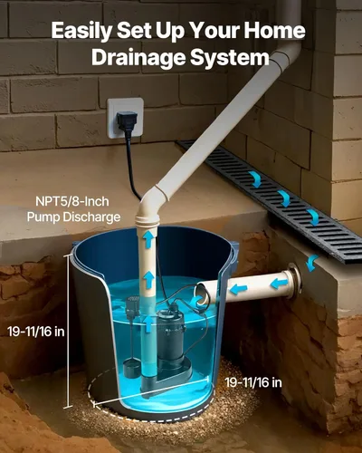 Vista 6 de VEVOR Bomba sumergible para aguas residuales, 1/3 HP, bomba de aguas residuales/efluentes de hierro fundido de 3000 GPH con interruptor flotador