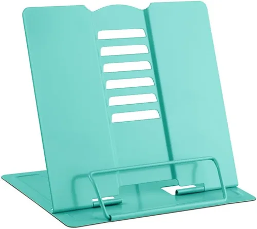 Vista 15 de MSDADA Soporte de escritorio pequeño para libros, soporte de metal para libros de lectura, soporte ajustable para libros de cocina, soporte