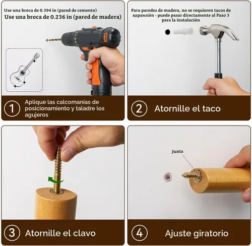 Vista 8 de Soporte de pared para guitarra eléctrica horizontal, suspensión de color madera