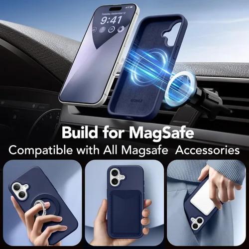 Vista 726 de GONEZ Funda magnética para iPhone 14, compatible con Magsafe, con protector de pantalla + protector de cámara, forro de microfibra antiarañazos