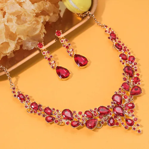 Vista 3 de Conjunto de joyas para mujer, cristal de diamantes de imitación para novia, declaración, gargantilla, collar, tiara, corona, eslabón, brazalete