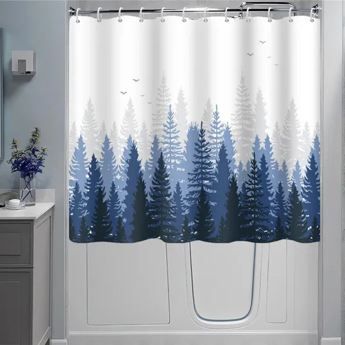 Vista 13 de Cortina de ventana de ducha, verde y gris, pequeña cortina corta impermeable para ventana de baño con ganchos, 30 x 36 pulgadas