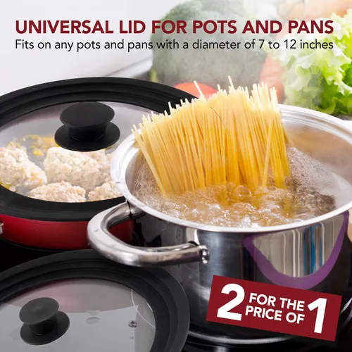 Vista 7 de Modern Innovations Tapas universales (juego de 2) se adapta a utensilios de cocina de 7 a 12 pulgadas, tapa de sartén de repuesto de silicona