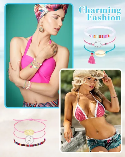 Vista 2 de Hicarer 21 pulseras de olas surfistas ajustables e impermeables hechas a mano para la amistad, joyería para mujeres y adolescentes