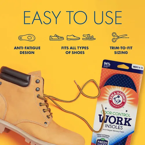 Vista 5 de Arm & Hammer Plantillas de trabajo de espuma viscoelástica para hombres y mujeres, par de insertos de espuma viscoelástica antifatiga con soporte