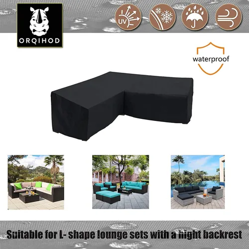 Vista 4 de Funda para muebles de patio en forma de V, impermeable, 600D, resistente, para exteriores, con bolsa de almacenamiento, 85 x 85 pulgadas, funda