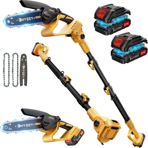 Sierra de Poste Inalámbrica y Mini Motosierra, 2 en 1 Sierra de Poste Eléctrica Ligera para Poda de Árboles, Alimentada por Batería con Motor sin