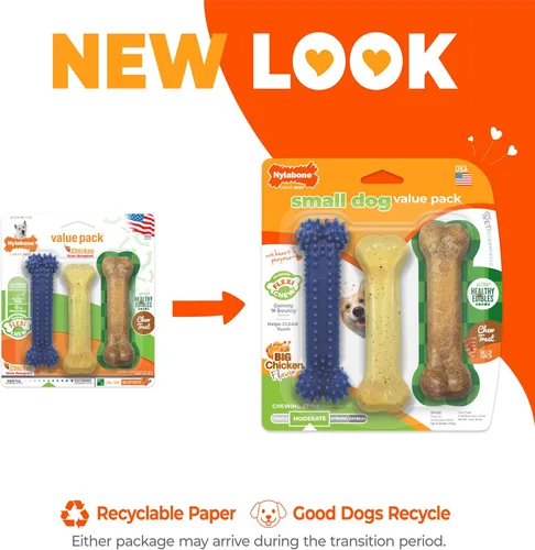 Vista 3 de Nylabone Original Bone Flexi - Paquete económico de juguetes masticables para perros, juguetes duraderos para masticadores moderados, hueso