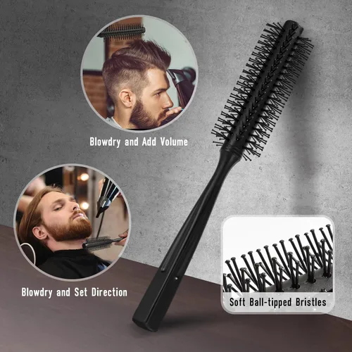 Vista 3 de Juego de cepillo de pelo y barba para hombre, cepillo de cerdas de jabalí, peine de dientes anchos, cepillo de pelo redondo, peine de textura