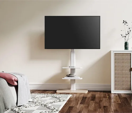 Vista 6 de FITUEYES Soporte de suelo de TV para sala de estar, dormitorio, soportes de TV altos con base de madera resistente para televisores de 32, 39, 40