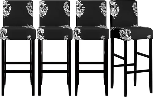 Vista 40 de Lellen Juego de 2 fundas para taburetes de bar, fundas jacquard para taburetes de bar, fundas deslizables elásticas para taburetes de bar