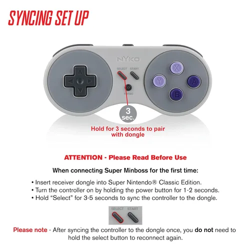 Vista 5 de Nyko Super Miniboss - Wireless Controller with Turbo and Built-In Rechargeable Battery for SNESNES Classic Edition