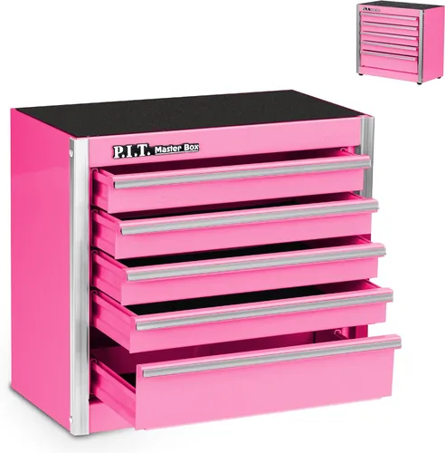 Vista 13 de P.I.T. Mini Caja de Herramientas Roja, Caja de Herramientas de Acero Portátil de 5 Cajones Micro Roll Cab con Forro, Pequeña Caja de Herramientas