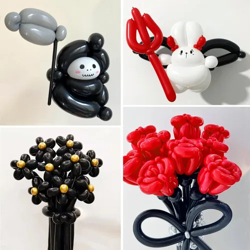 Vista 5 de 100Pcs Globos Negros 260, Globos Largos para Atar Arco de Globos, Globos Largos y Finos para Torcer Globos de Animales, Globos para Cumpleaños