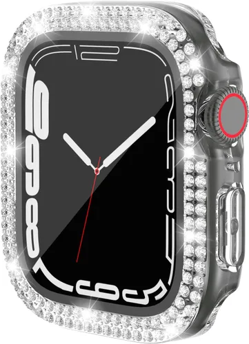 Vista 7 de HANKN Funda brillante para Apple Watch Series 6, 5, 4, SE de 1.575 pulgadas, protector de pantalla de vidrio templado, policarbonato duro a prueba