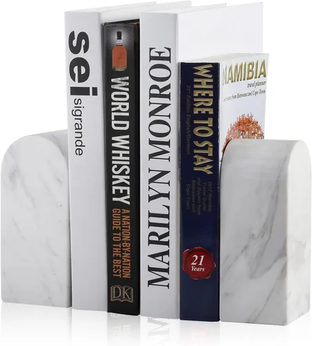 Vista 23 de Koville Sujetalibros de mármol de lujo para estantes, extremos decorativos de libros de piedra, soportes de libros de mármol de alta resistencia