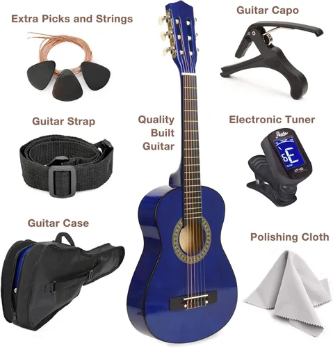 Vista 2 de Guitarra de madera para zurdos de 96,5 cm con estuche y accesorios para niños, niñas, adolescentes, principiantes