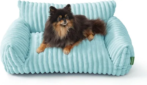 Vista 8 de Lindo sofá cama para mascotas, sofá de apoyo para gatos de interior, sofá cama pequeño para perros pequeños, azul, 24 pulgadas