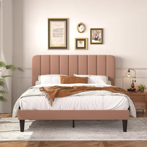 Vista 21 de VECELO - Base de cama tapizada de tamaño Queen con cabecera y 4 cajones, cama de plataforma de almacenamiento de terciopelo, soporte de listones