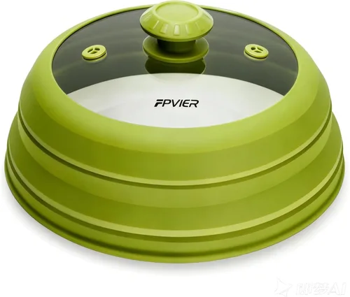 Vista 16 de FPVIER Cubierta plegable para salpicaduras de microondas - Tapa ventilada de silicona y vidrio con mango de fácil agarre, se ajusta a platos