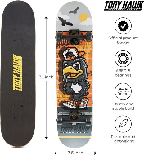 Vista 3 de Tony Hawk 31" Skateboard - Signature Series 1 Skateboard with Pro Trucks, Full Grip Tape, 9-Ply Maple Deck, Ideal for All Experience Levels