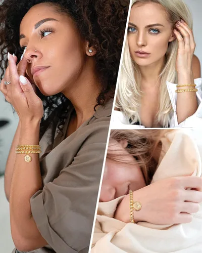 Vista 3 de adoyi Gold Silver Bracelets for Women Beaded Bracelet 14K Gold Plated Bracelet Stack Initial Letter A-Z Strand Stretch Bead Stackable Bracelet Set