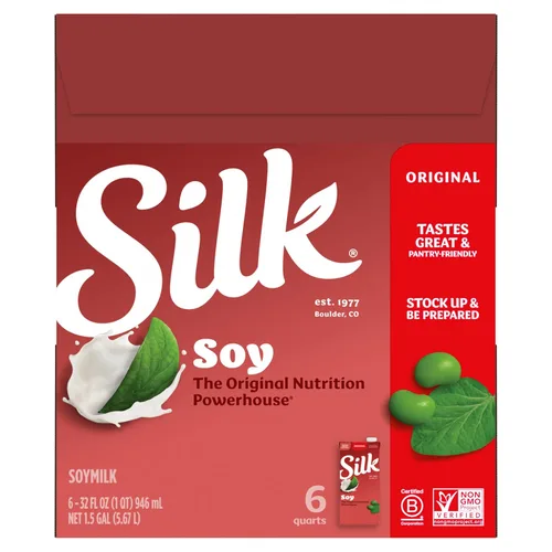 Vista 10 de Silk Leche de soja estable, original, sin lácteos, vegana, verificada por proyecto sin OMG, 1 cuarto de galón (paquete de 6)