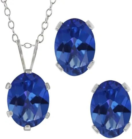 Vista 2 de Gem Stone King Juego de joyas de plata de ley 925 con topacio místico ovalado azul real de 3.50 quilates, Metal Gema, topacio místico