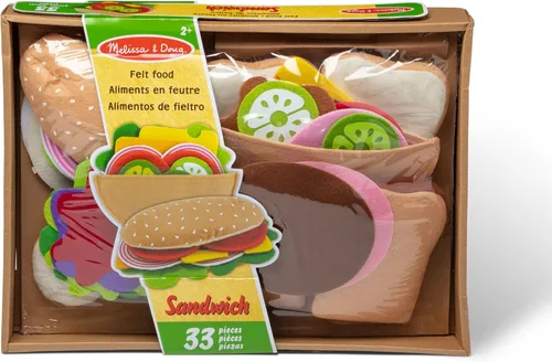 Vista 3 de Melissa & Doug alimentos de fieltro, set de juego para preparar sandwich, 33 piezas.