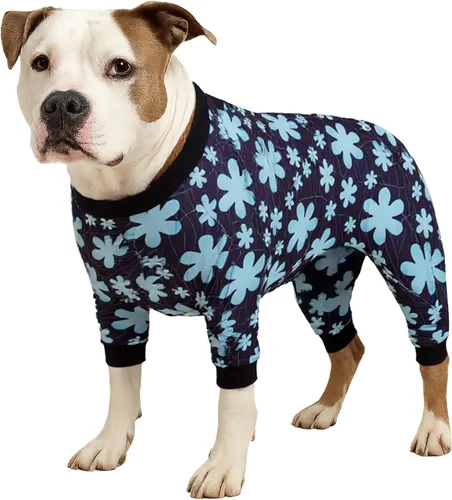 Vista 16 de LovinPet Mono grande para perros, camisas elásticas de algodón con estampado de animales, ropa completa para perros perfecta para evitar que lamen